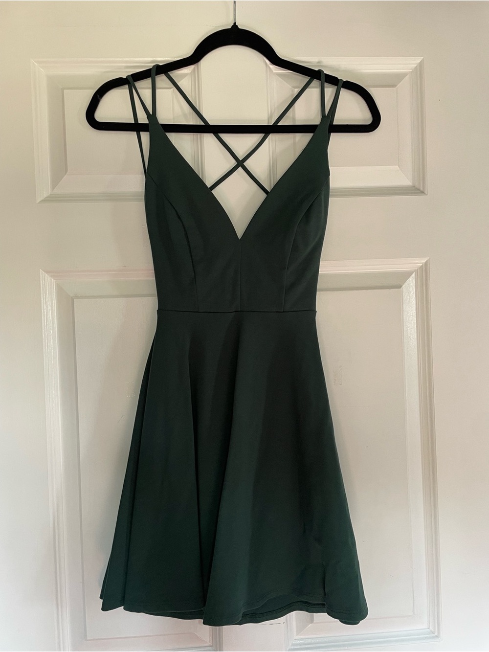Backless Dark Teal V-Neck Fit & Flare Dress